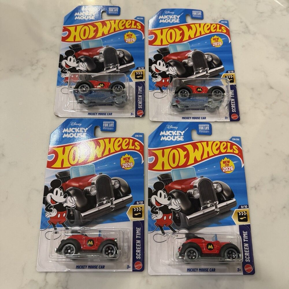 2026 Hot Wheels Mickey Mouse Screen Time Car 1:64 Scale Lot Of 4